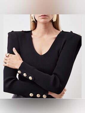 Karen Millen Navy V-Neck Sweater